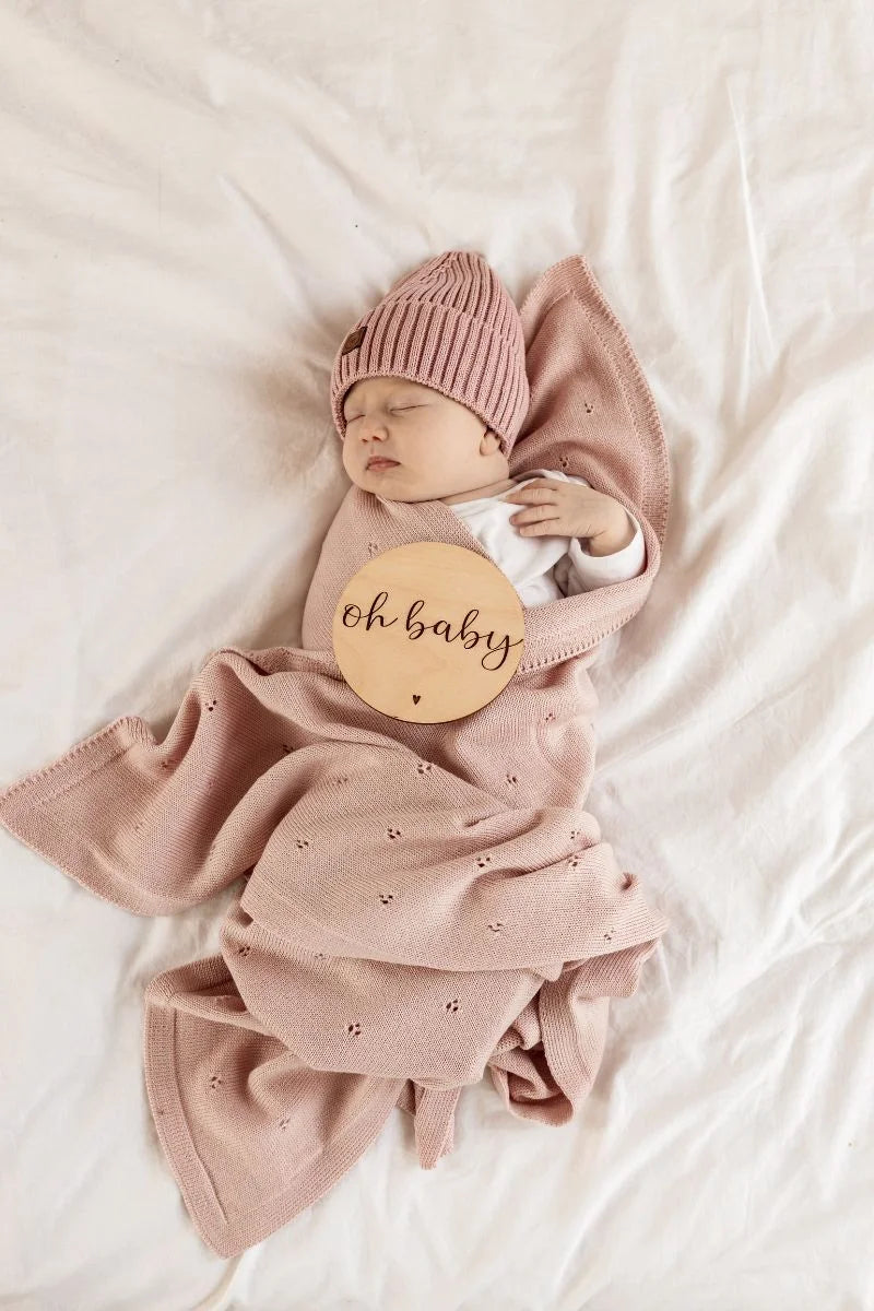 Babydecke aus 100% Merinowolle mit Namen bestickt "Apollo - Rosa" 75x100 cm I Ander